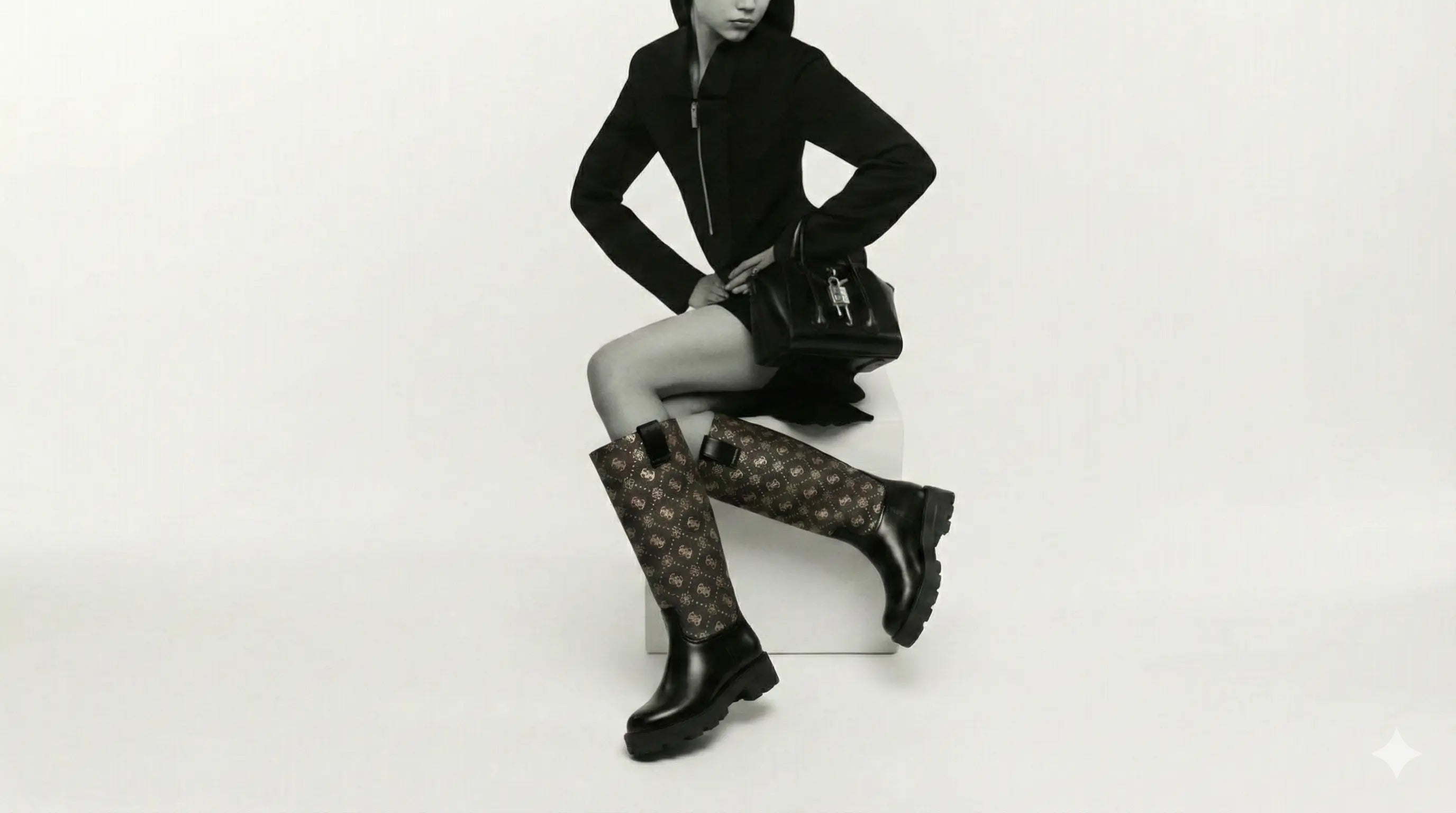 Guess Women's Brown 4G Logo Print Black Ankle Boots with Lug Sole Guess